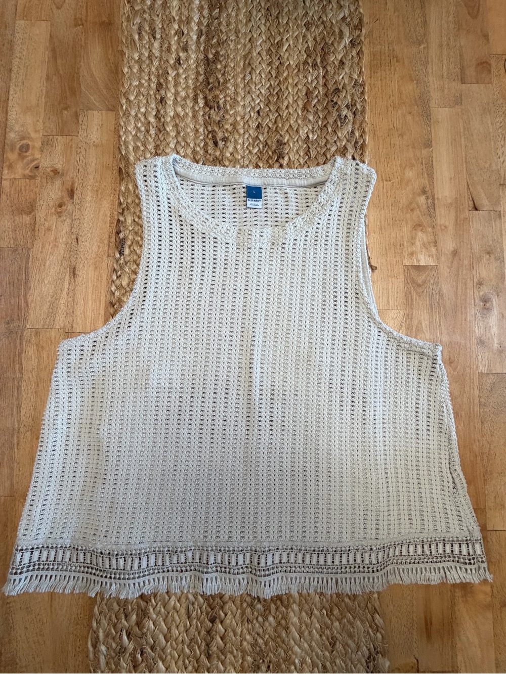 Old Navy Cream Crochet Fringe Tank Top